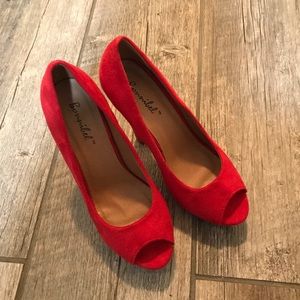 Brand new red faux suede heels